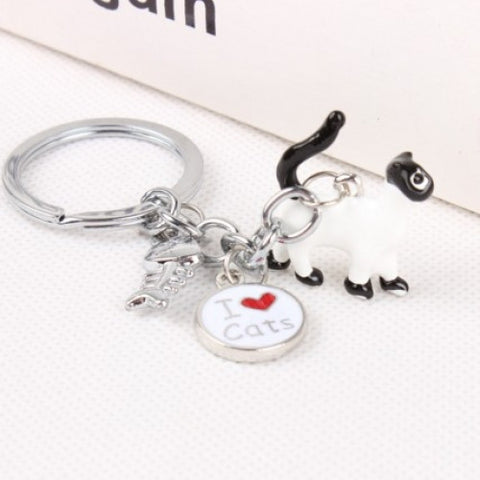 I Love White Cats and Fish Bone Lovely Charm Pendant