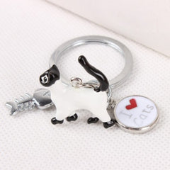 I Love White Cats and Fish Bone Lovely Charm Pendant