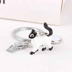 I Love White Cats and Fish Bone Lovely Charm Pendant