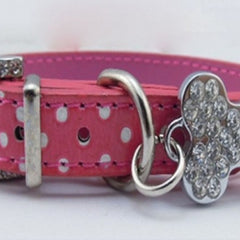 Dot Print Leather Collar With Rhinestones