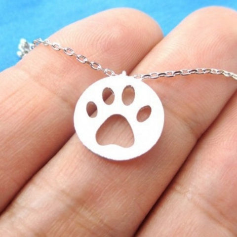 Cut Coin Shaped Dog Paw Necklace