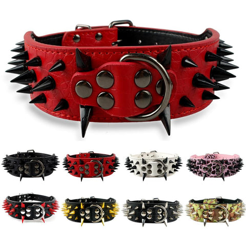 2inch Wide Cool Sharp Spiked Studded Leather Dog Collars